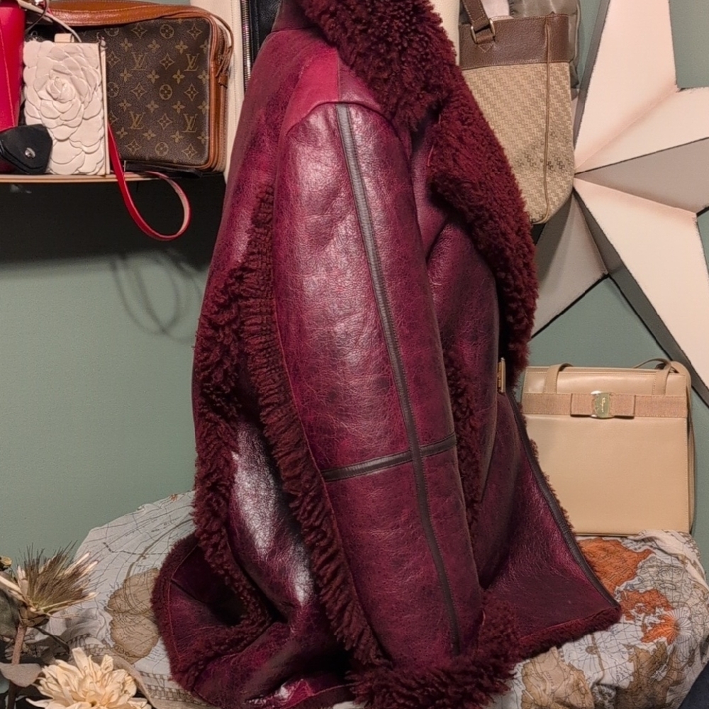 NWT Tommy Hilfiger Leather Shearing Jacket Coat Turkey Oxblood XXXL Peacoat - Picture 7 of 15